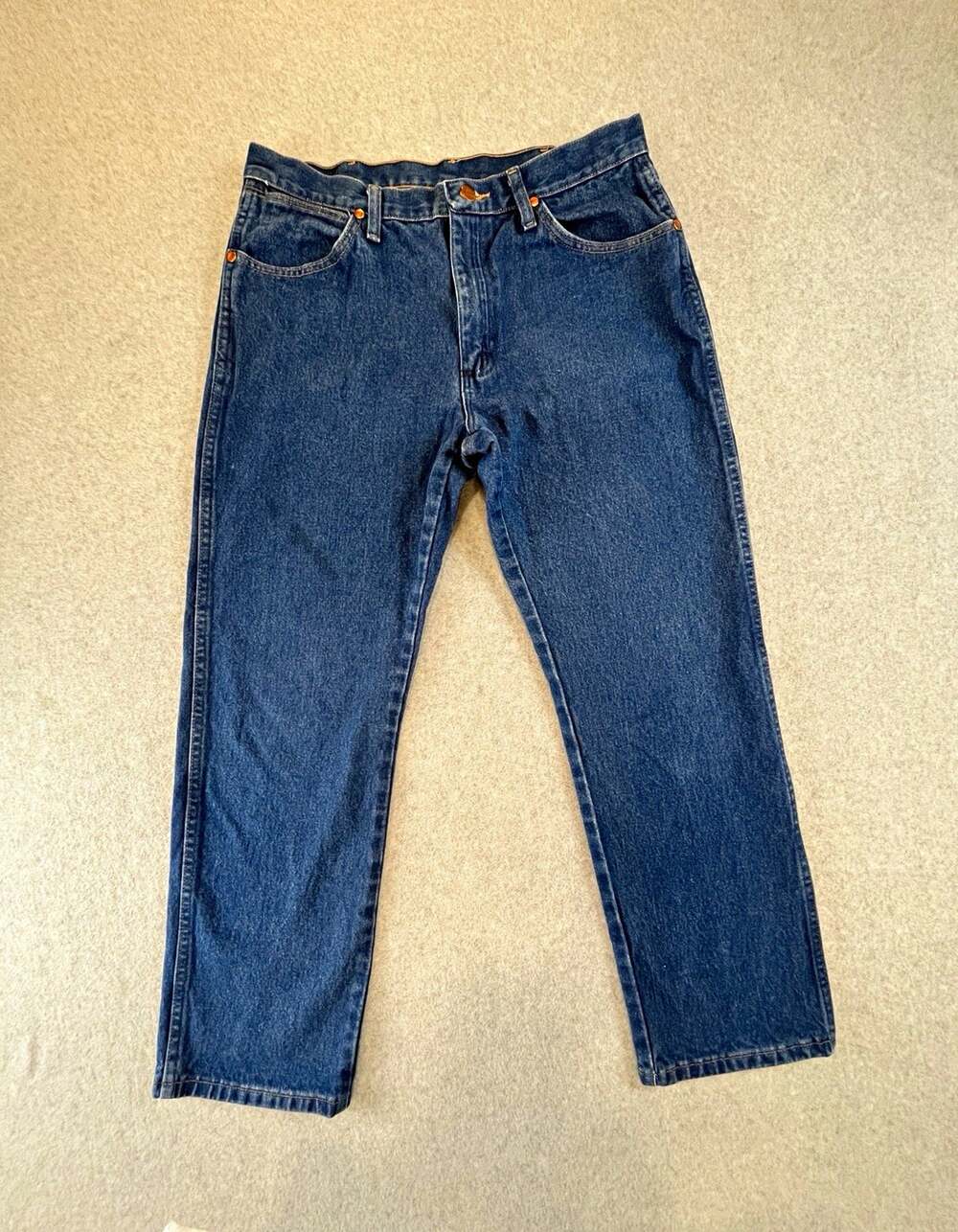 Wrangler Men's Blue Dark Wash Denim Straight Leg Jeans 34x30 5-Pocket Zip